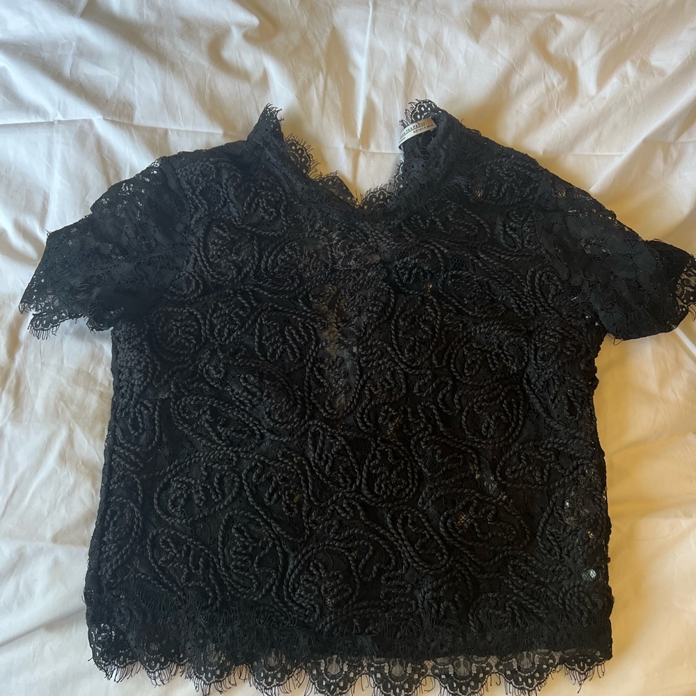 Zara Black Lace High Neck Top Size Small